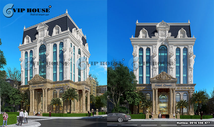 Thiết kế khách sạn 6 tầng kiến trúc cổ điển tại Quảng Ninh