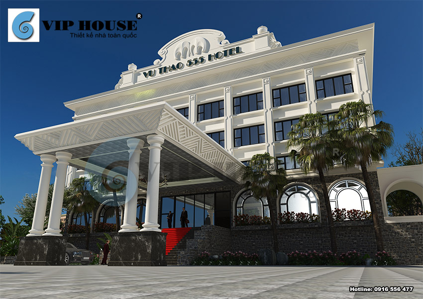 ​​Cảnh quan sân vườn mẫu thiết kế khách sạn 4 sao kiểu Pháp tại Sơn La