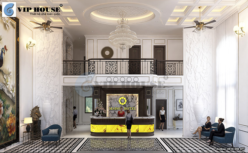 Mẫu thiết kế nội thất sảnh khách sạn 3 sao phong cách tân cổ điển