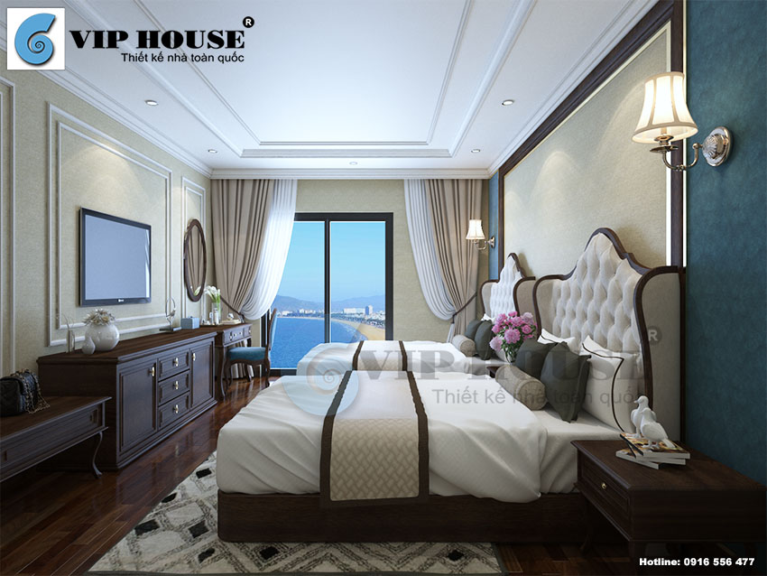 Mẫu nội thất phòng ngủ khách sạn ấn tượng phong cách tân cổ điển