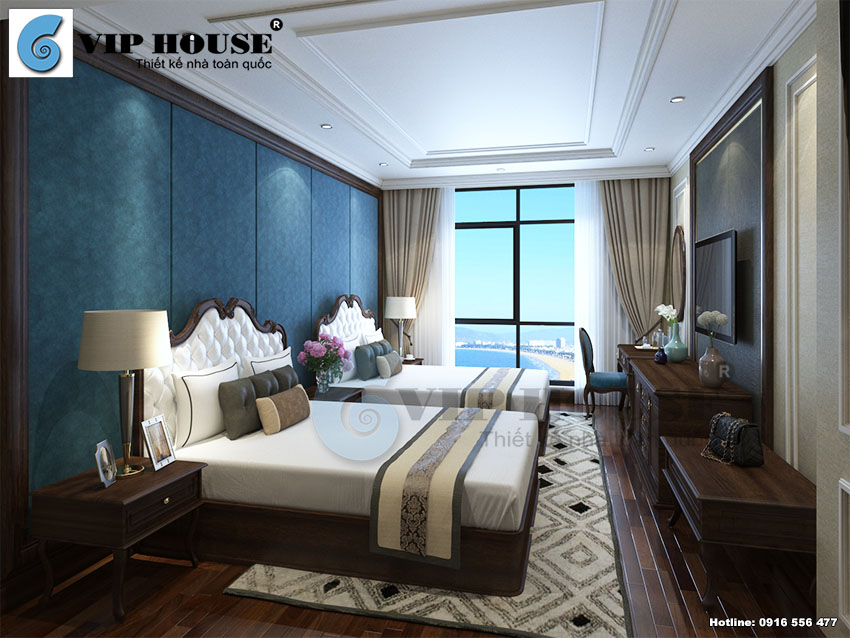 Hình ảnh: Thiết kế phòng ngủ khách sạn 2 giường theo phong cách nội thất tân cổ điển
