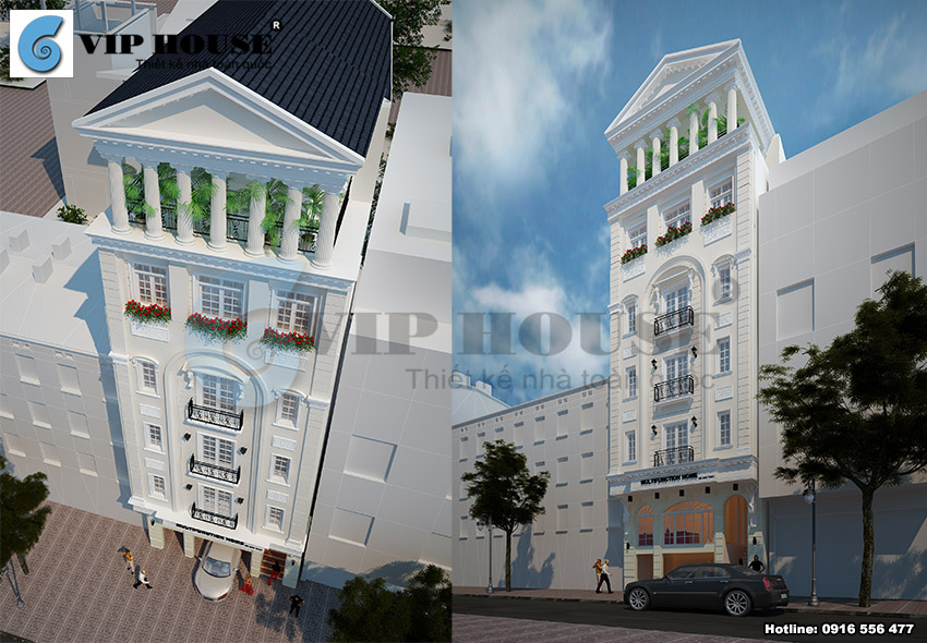 Hình ảnh: Thiết kế khách sạn mini mặt tiền 10m theo phong cách tân cổ điển