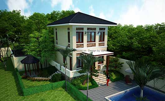 Thiết kế nhà vườn 2 tầng phong cách hiện đại - VH TKNV 014