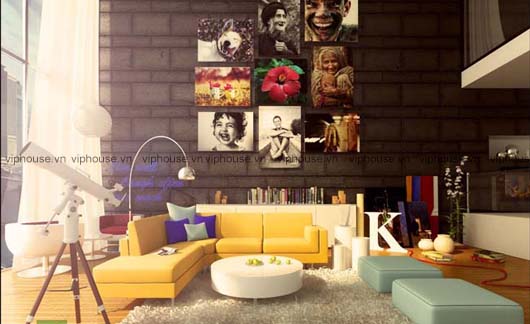 Nội thất phòng khách chung cư phong cách color block 