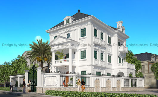 Thiết kế biệt thự kiểu Pháp 3 tầng tại Hồ Tây, Hà Nội - VH BTP 011