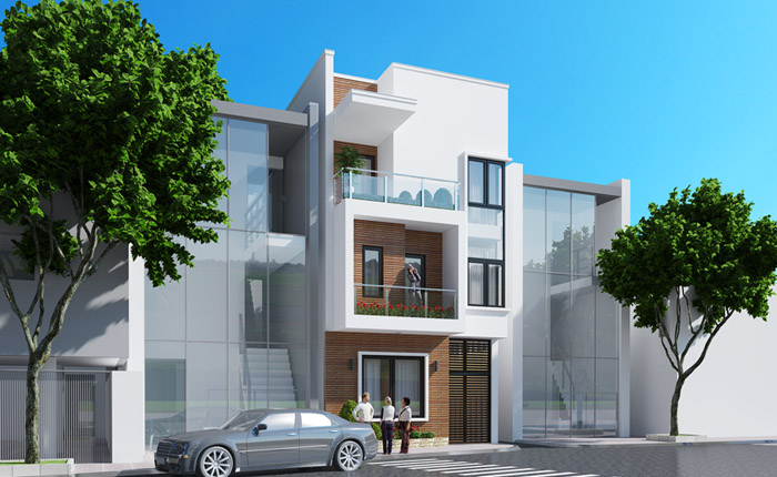 Thiết kế nhà phố 3 tầng 2 mặt tiền