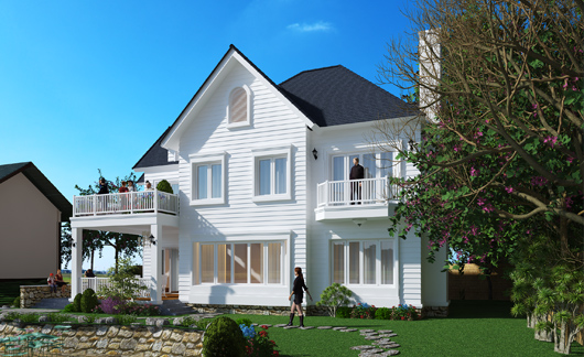 Thiết kế nhà vườn 2 tầng mái ngói đẹp