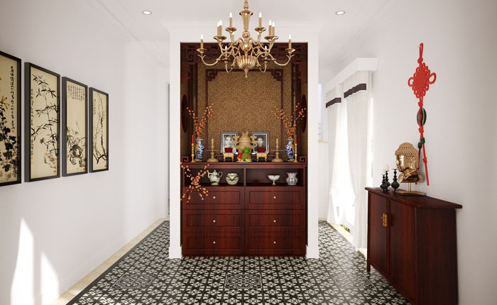Thiết kế phòng thờ tinh tế phong cách Đông Dương