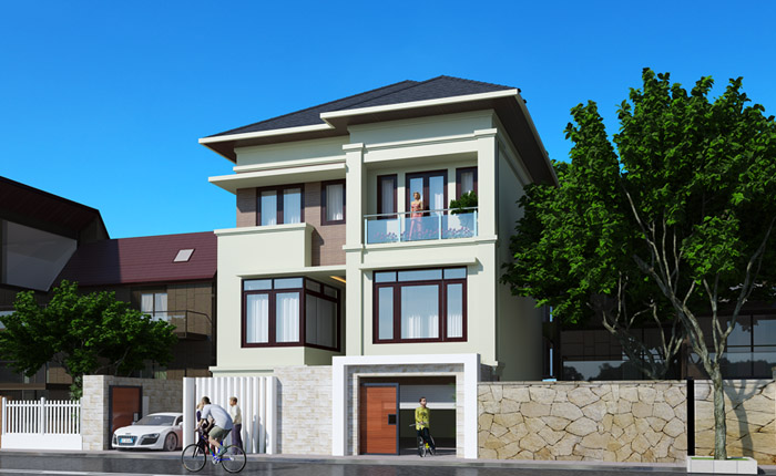 Thiết kế biệt thự phố 3 tầng có cầu thang ngoài - VH TKBT 0051