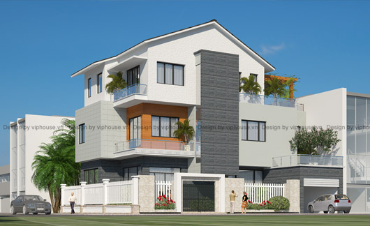 Thiết kế biệt thự 3 tầng đẹp hiện đại tại Vĩnh Phúc - VH BTHĐ 003