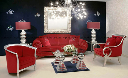 Phòng khách điệu đà với bộ ba màu trắng – đen – đỏ