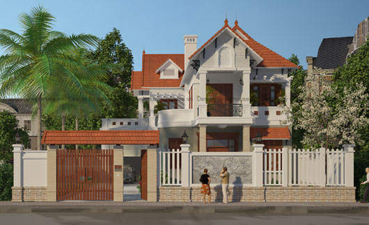 Thiết kế biệt thự 2 tầng mái ngói đỏ