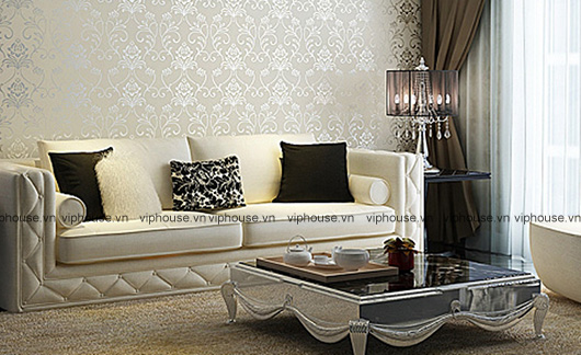Thiết kế phòng khách đẹp với giấy dán tường