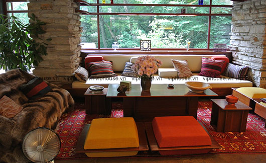 Thiết kế nội thất phòng khách với điểm nhấn tường đá 