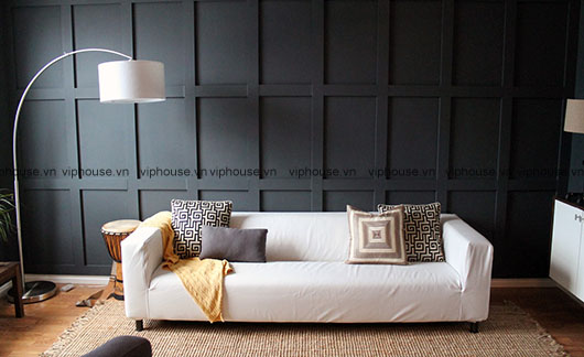 Thiết kế nội thất phòng khách với điểm nhấn tường gỗ