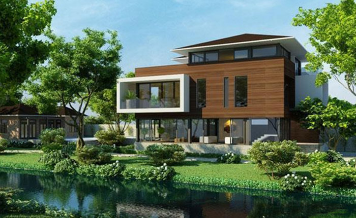 Nhà vườn 2 tầng hiện đại với vật liệu gỗ đẹp mắt