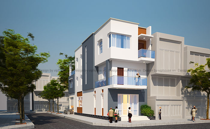 Thiết kế nhà phố 2 mặt tiền 3 tầng hiện đại