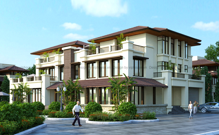 Thiết kế biệt thự 3 tầng mái ngói sang trọng