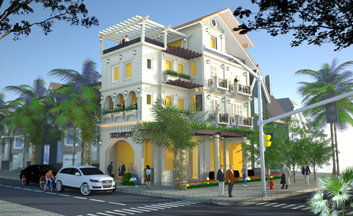 Thiết kế biệt thự 3,5 tầng kiểu hiện đại kết hợp kinh doanh