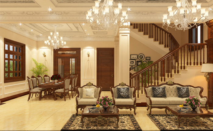 Thiết kế nội thất biệt thự phong cách cổ điển tối giản
