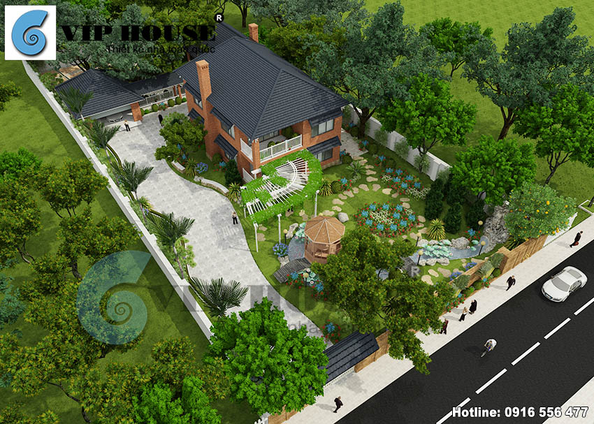 Thiết kế nhà vườn gạch Mộc 2 tầng đẹp xanh mát - Vip House