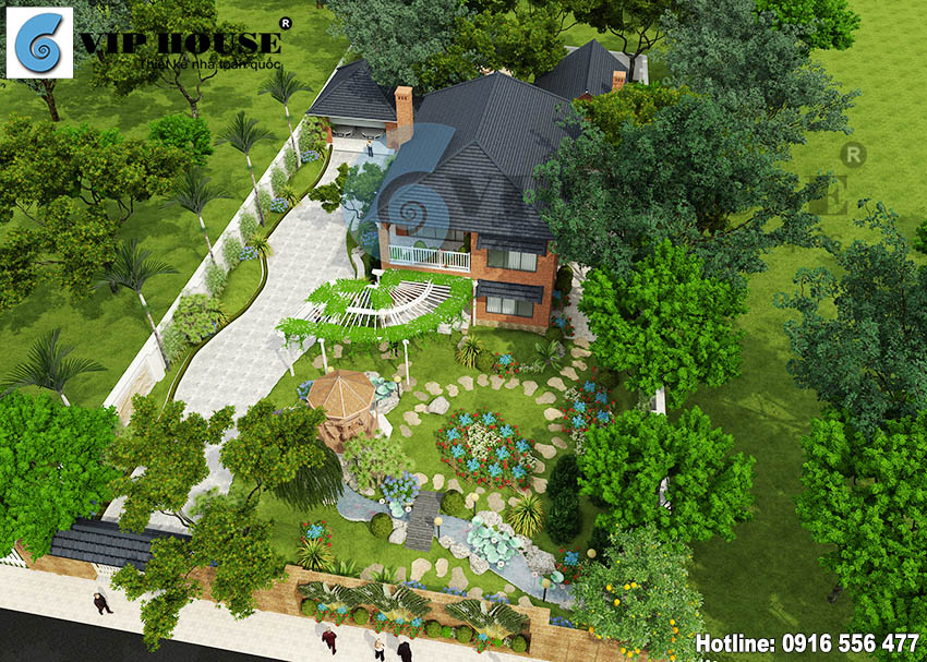 Thiết kế nhà vườn gạch Mộc 2 tầng đẹp xanh mát - Vip House