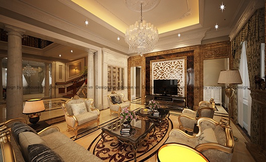 Những phong cách thiết kế phòng khách biệt thự Pháp cổ điển