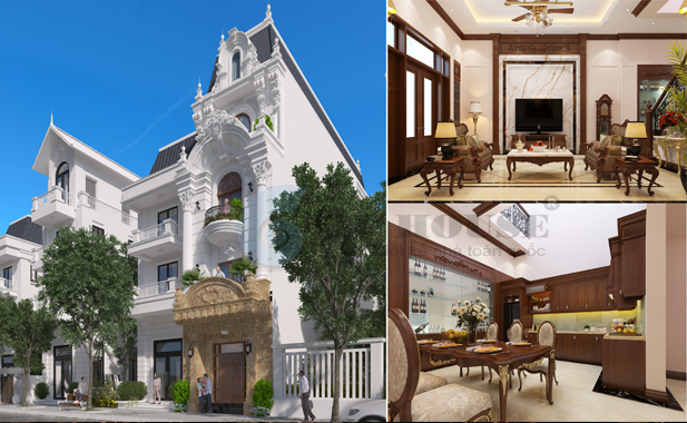 Thiết kế nhà phố cổ điển Pháp 4 tầng tại Vĩnh Phúc